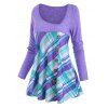 T-shirt à Carreaux Boutonné à Col Montant - Violet clair L