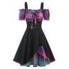 Robe Vintage à Epaule Ouverte à Carreaux en Fausse Deux Pièces - Noir L
