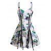 Robe Teintée Evasée à Imprimé Champignon sans Manches à Lacets - Gris XXL