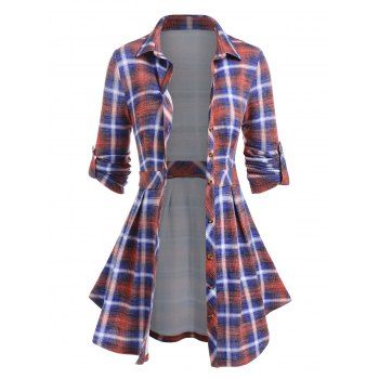 

Plaid Print Long Sleeve Pleated Shirt, Multicolor