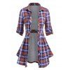 Plaid Print Long Sleeve Pleated Shirt - multicolor XL