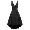 Plunge Corset Waist Lace Up High Low Dress - BLACK M