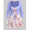T-shirt Imprimé Fleuri de Grande Taille 2 en 1 - Violet clair 3X