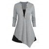 T-shirt Asymétrique Boutonné Bicolore de Grande Taille à Manches Longues - Gris Clair 2X