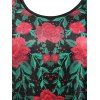 Plus Size Leaf Flower Print Longline T Shirt - BLACK 5X