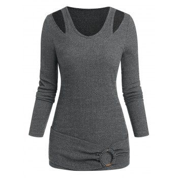 

Heathered Cutout O Ring Knit Top, Gray
