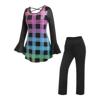 

Plus Size Plaid T-shirt and Pants Pajamas Set, Black