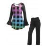 Ensemble de Pyjama T-Shirt à Carreaux de Grande Taille et de Pantalon - Noir 3X