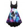 Robe Mi-longue D'Halloween Haute Basse à Imprimé Crâne à Bretelle Bouclée - Noir L