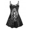 Gothic Retro Lady Print Sheer Lace Panel Cami Skater Dress - BLACK M