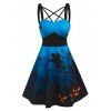 Robe D'Halloween à Bretelle à Imprimé Chauve-souris Citrouille sans Manches en Ligne A - Bleu L