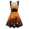 Halloween Sleeveless Pumpkin Print Strappy Dress - ORANGE XL