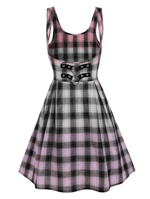 Plaid Ombre Color Heart-ring Suspender Flared Skirt