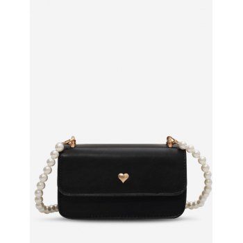 

Heart Pattern Faux Pearl Strap Shoulder Bag, Black