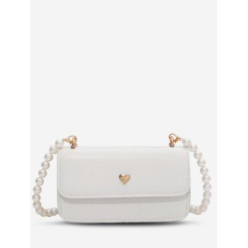 

Heart Pattern Faux Pearl Strap Shoulder Bag, White