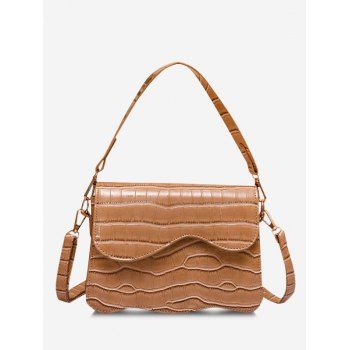 

Textured Wavy Edge Cover Crossbody Bag, Brown