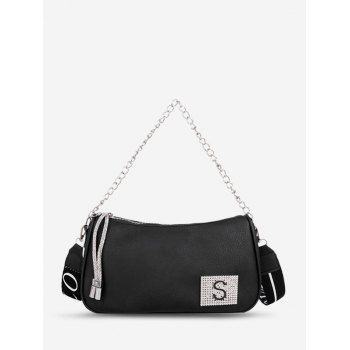 

Letter Pattern Sequins Chain Crossbody Bag, Black