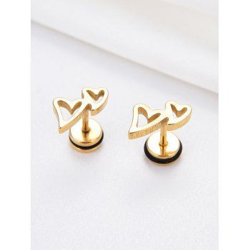 

Double Hollow Heart Stainless Steel Stud Earrings, Golden