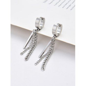 

Chain Bar Tassel Stainless Steel Huggies Earrings, Silver