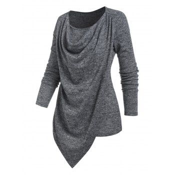 

Asymmetrical Heathered Overlay T-shirt, Gray