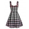 Plaid Ombre Color Heart-ring Suspender Flared Skirt - multicolor XL