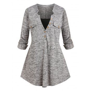 

Plus Size Space Dye Faux Twinset T-shirt, Gray