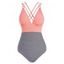 Contrast Tummy Control Swimwear Striped Ruched Crisscross One-piece Swimsuit - LIGHT PINK S