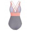 Striped Ruched Crisscross Back One-piece Swimsuit - LIGHT PINK XXL