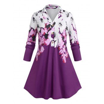 

Plus Size Flower Half Button Placket Long Sleeve Shirt, Purple