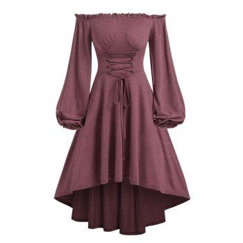 

Off The Shoulder Bishop Sleeve High Low Dress, Deep red