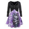 T-shirt D'Halloween Crâne Fleur de Grande Taille à Œillet - Noir 4X