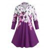 Chemise Fleur à Demi-Bouton de Grande Taille à Manches Longues - Pourpre L