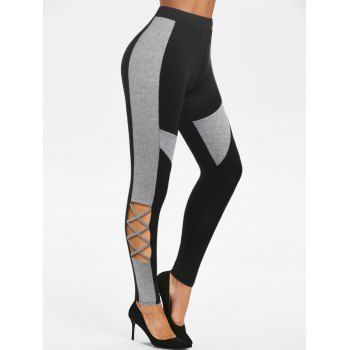 

Cut Out Criss-cross Contrast Pants, Black