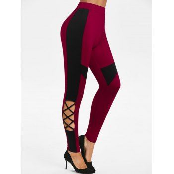

Cut Out Criss-cross Contrast Pants, Deep red