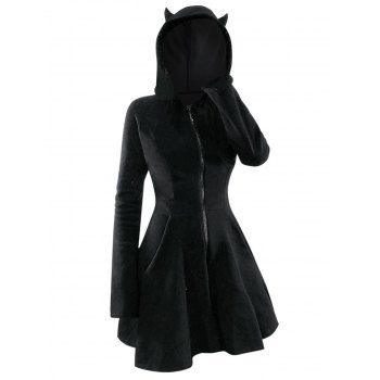 

Zip Up Animal Hooded Velour Dress, Black