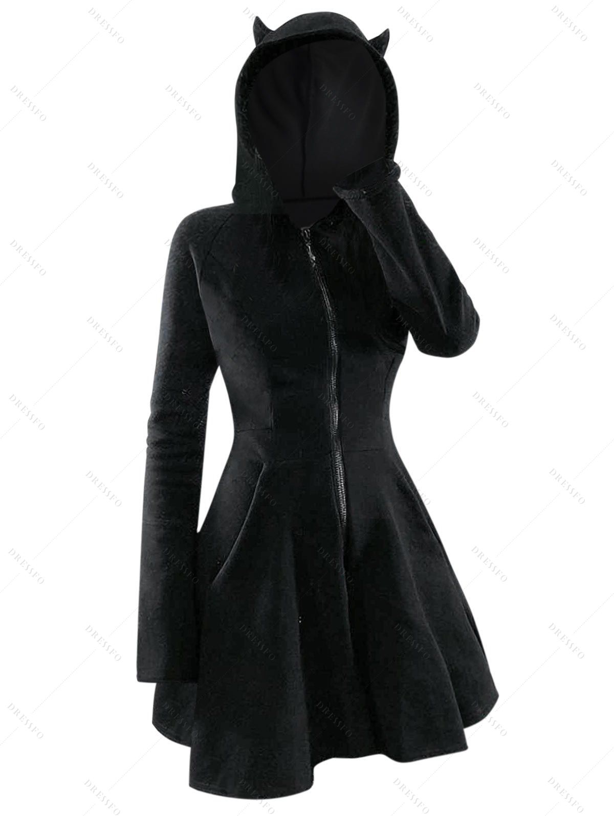 Robe en Velours à Capuche Zippée - Noir XL