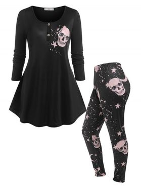 Plus Size Skull Print Halloween Pajamas Set