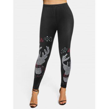 

High Waisted Elk Print Skinny Leggings, Black