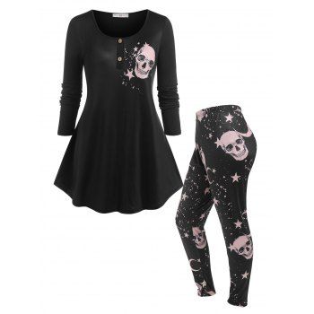 Cheap Women Plus Size Skull Print Halloween Pajamas Set Clothing Online L Black