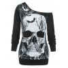 T-shirt Asymétrique Motif de Crâne à Col Oblique - Noir XXL