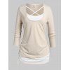 Ensemble de T-Shirt Côtelé et de Débardeur Croisé de Grande Taille à Volants - café lumière 1X