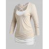 Plus Size Ribbed Tee and Crisscross Cinched Tank Top Set - LIGHT COFFEE L