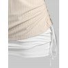 Plus Size Ribbed Tee and Crisscross Cinched Tank Top Set - LIGHT COFFEE L