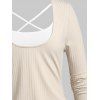 Plus Size Ribbed Tee and Crisscross Cinched Tank Top Set - LIGHT COFFEE 3X