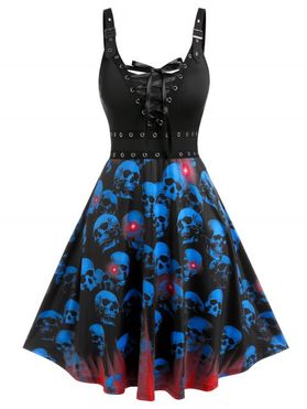 Plus Size Lace Up Eyelets Skull Print Halloween Dress