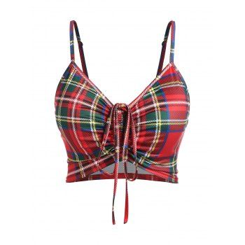 

Plus Size Plaid Cinched Bra Top, Red