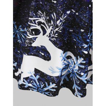 Plus Size Lace Panel Elk Print 3D Galaxy Christmas Dress