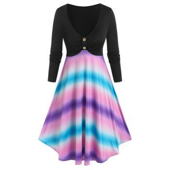 

Tie Dye Print Long Sleeve Dress, Multicolor
