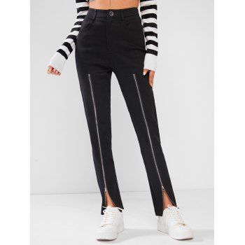 

Double Zipper High Waisted Skinny Pants, Black