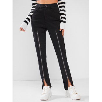 

Double Zipper High Waisted Skinny Pants, Black
